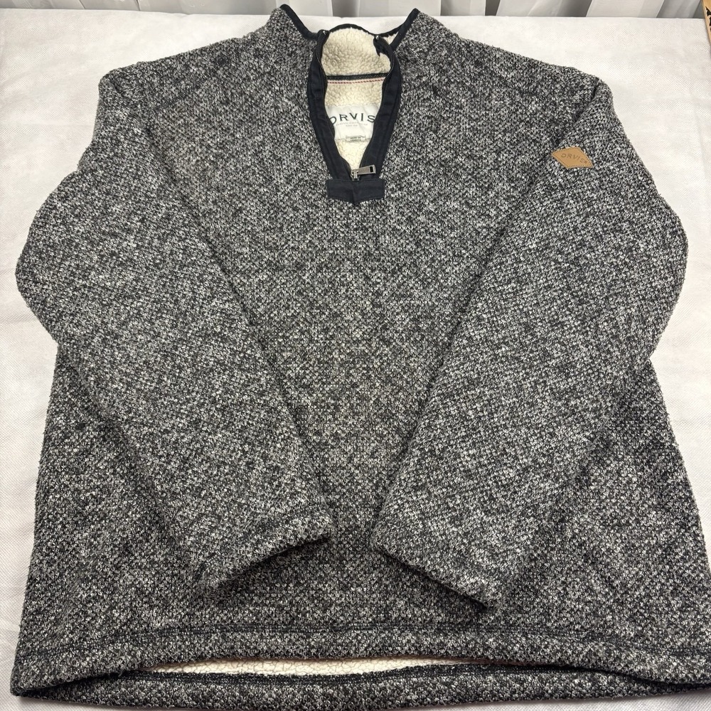 Orvis 1/4 Zip Fleece Lined Pullover Sweater‎ Gray Mens Size Large Jacket